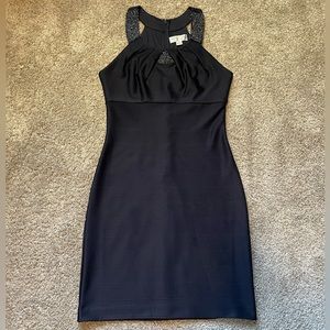 Jackie Jon navy blue beaded-accent shift/cocktail dress